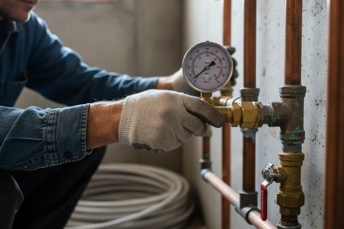 Pressure testing a repaired line during Water Line Repair in Conklin